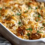 French Onion Chicken Orzo Casserole