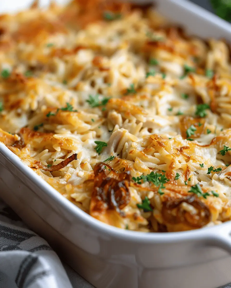 French Onion Chicken Orzo Casserole: Easy Comfort Food Delight