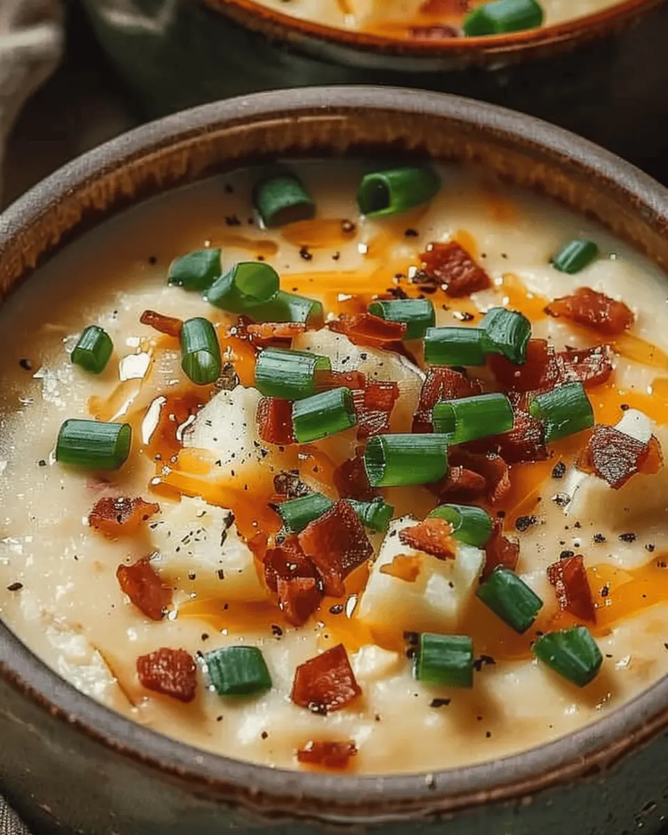 Comforting Loaded Baked Potato Soup with Turkey Bacon and Chicken Ham