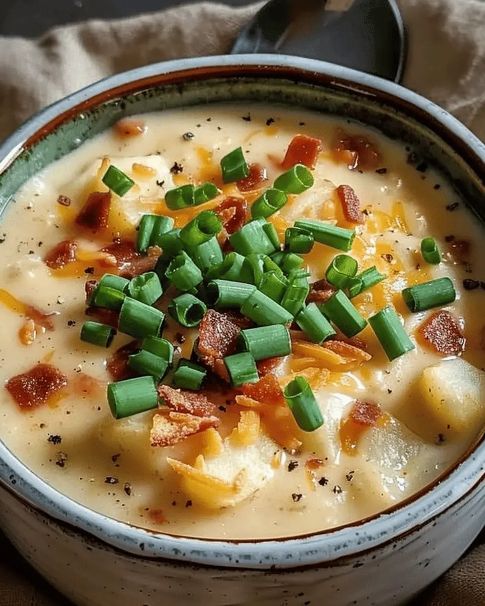 Comforting Loaded Baked Potato Soup with Turkey Bacon and Chicken Ham