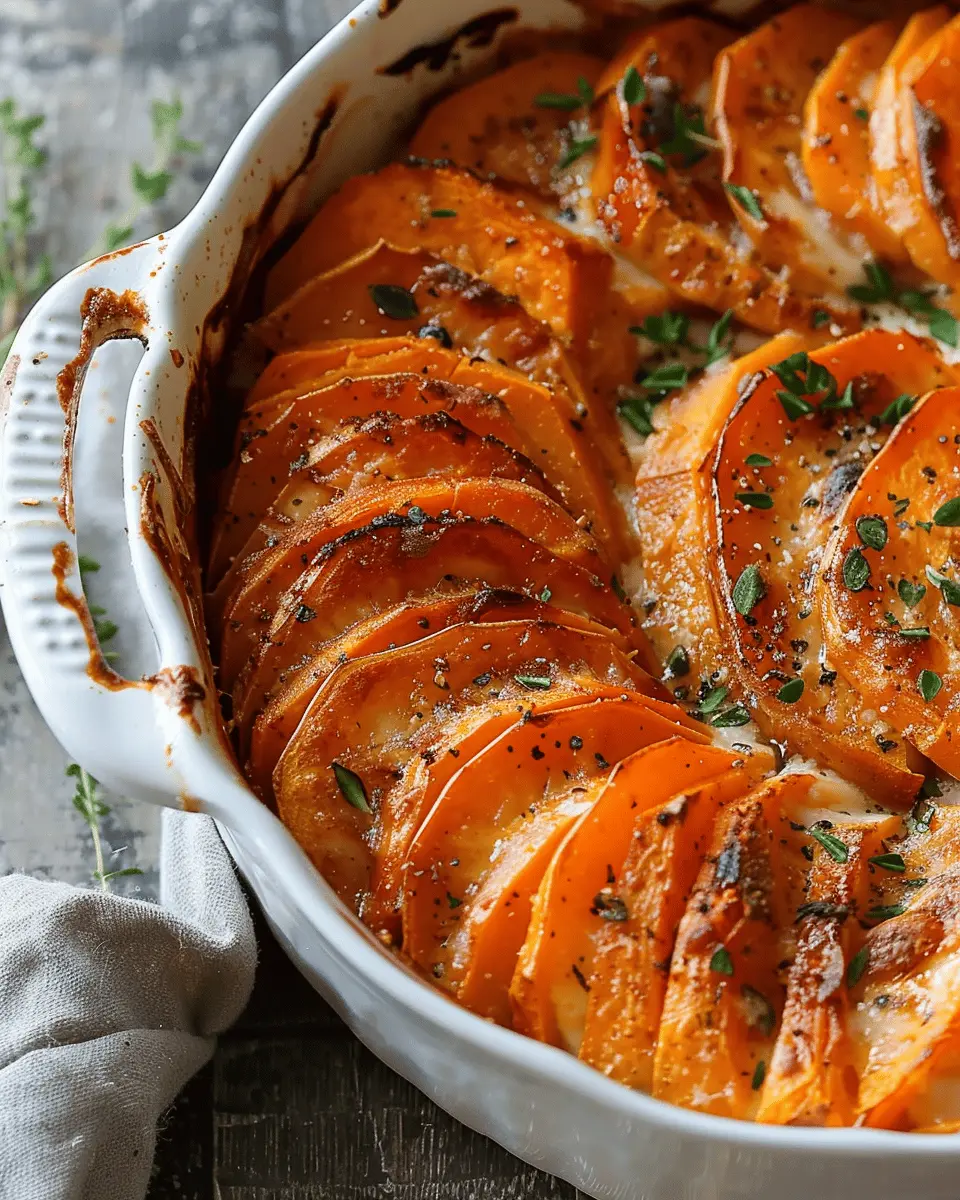 Easy Scalloped Sweet Potatoes with Turkey Bacon and Chicken Ham