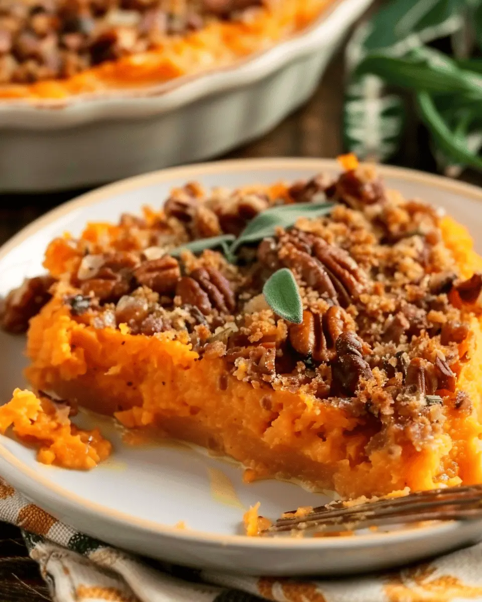Sweet Potato Casserole Delight with Turkey Bacon and Chicken Ham