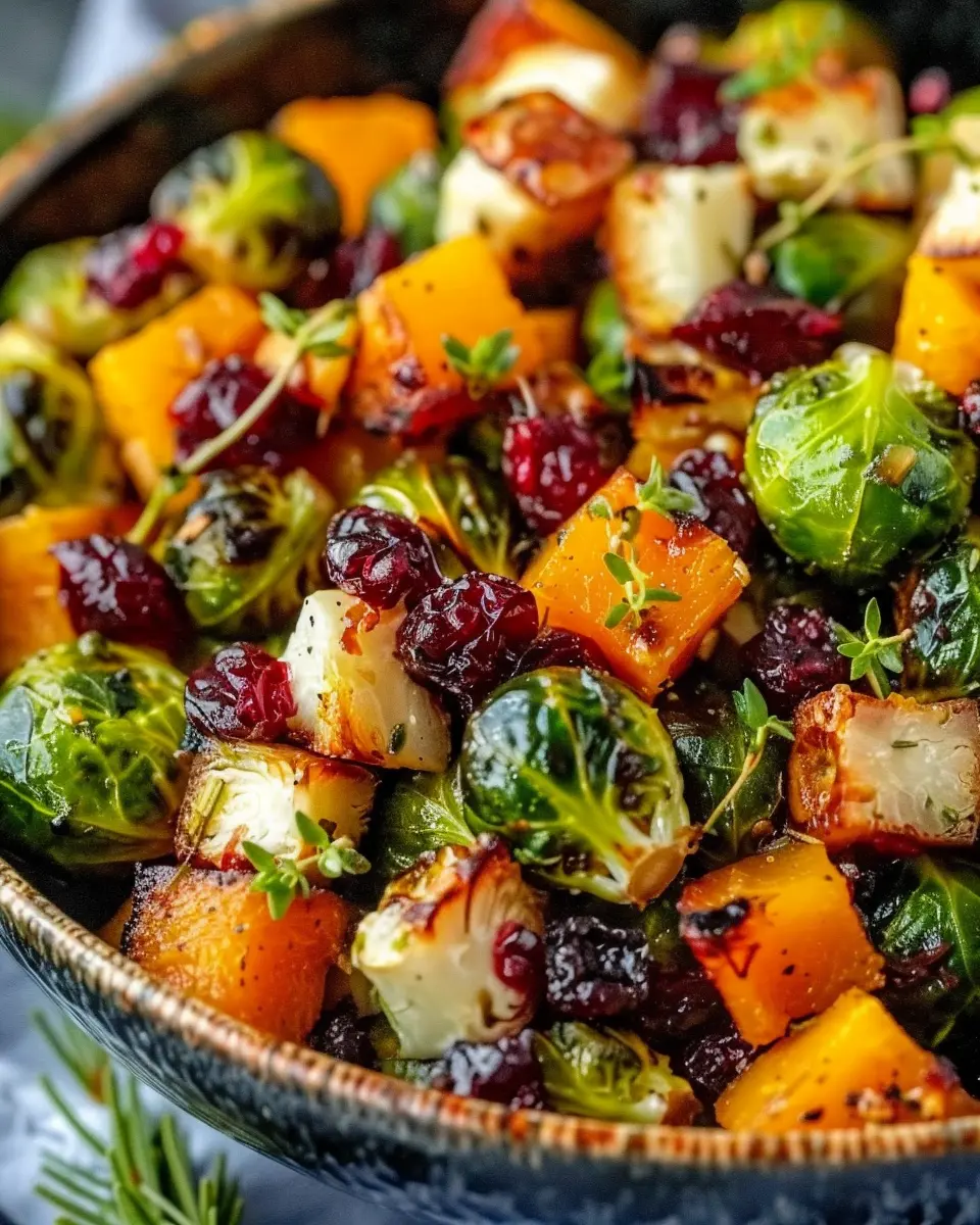 Cranberry-Glazed Roasted Butternut Squash Brussels Sprouts Delight