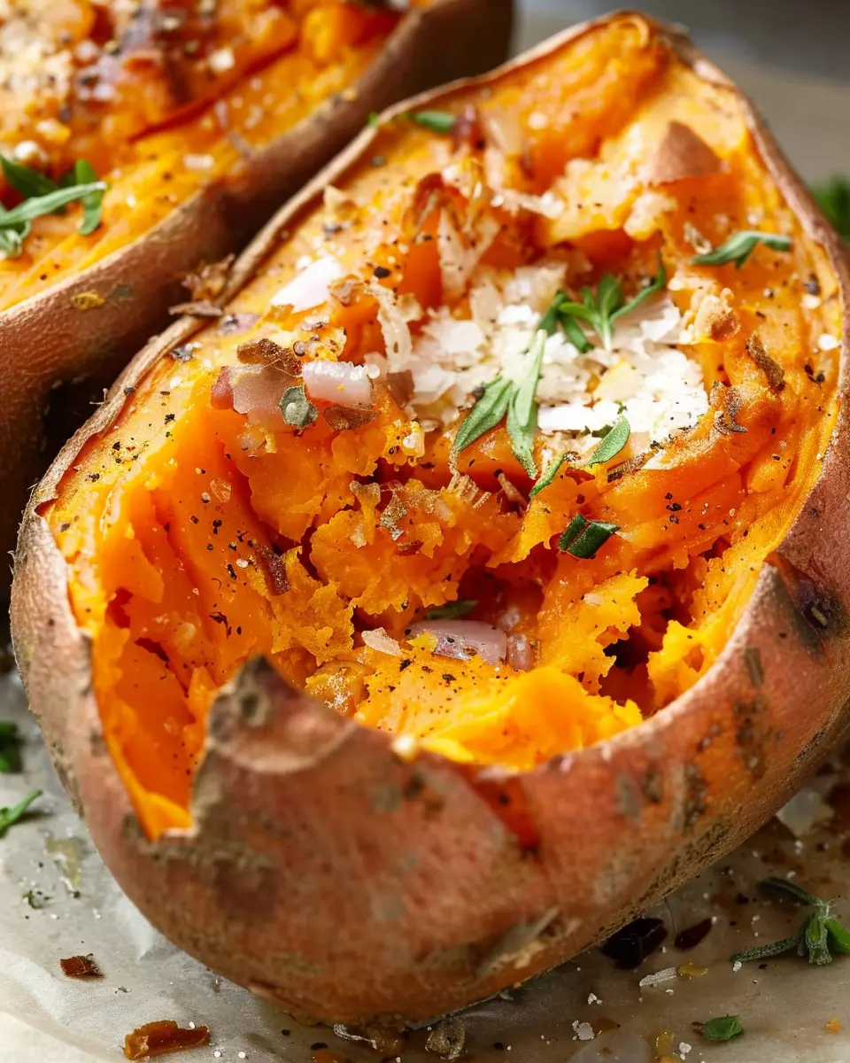 Perfectly Baked Sweet Potato with Savory Turkey Bacon Delight