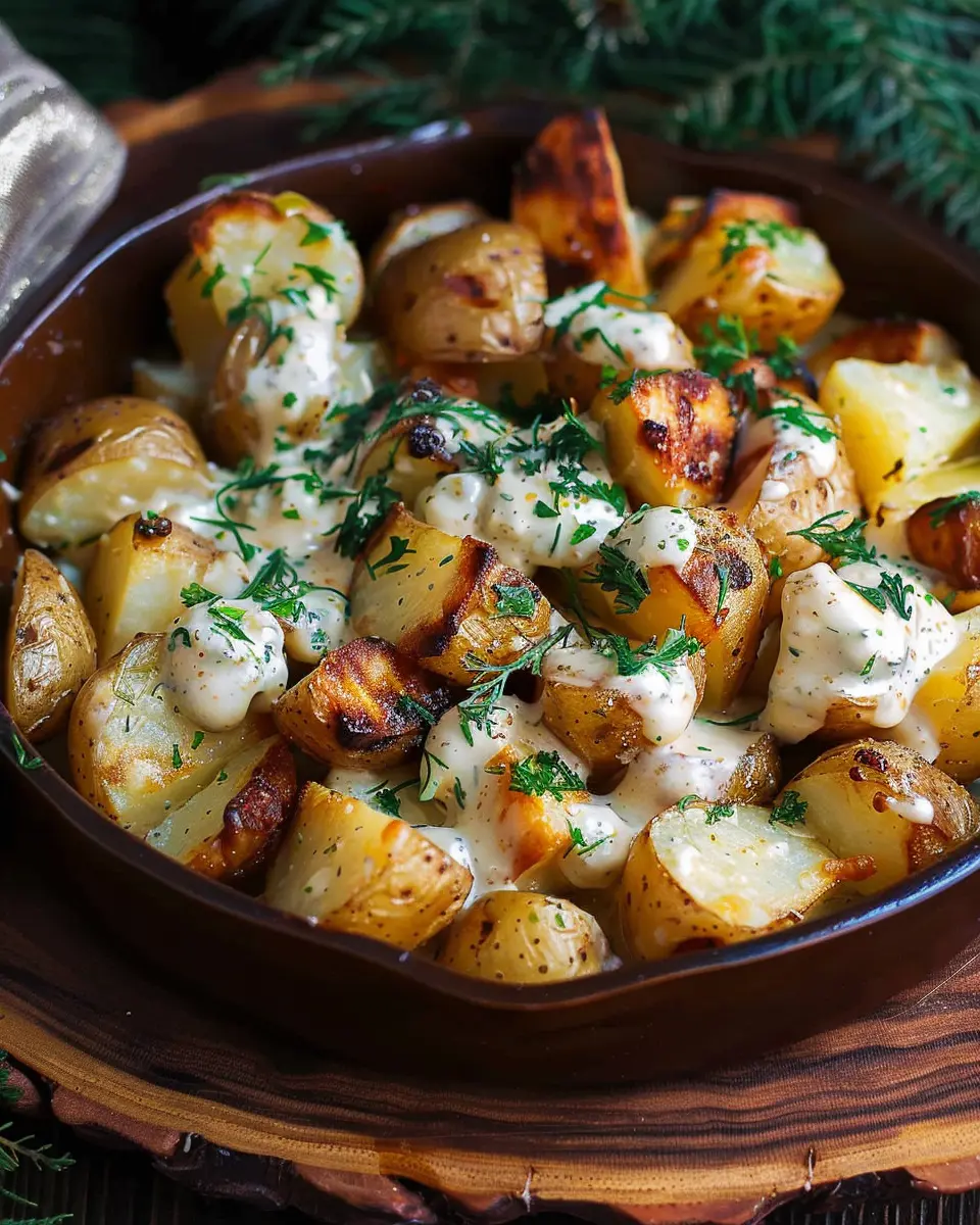 Creamy Mustard Roasted Potatoes with Turkey Bacon Twist