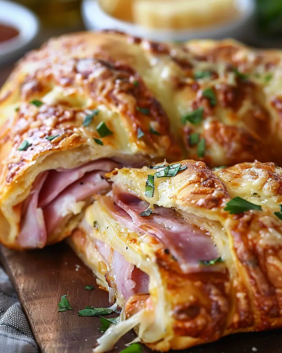 Easy Ham and Cheese Stromboli Recipe with Chicken Ham and Turkey Bacon
