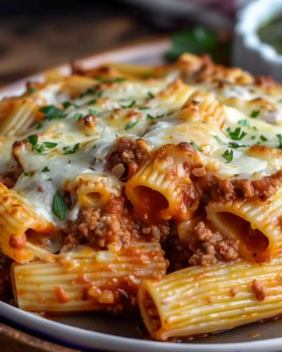 Baked Rigatoni Stuffed with Turkey Bacon and Chicken Ham Delights