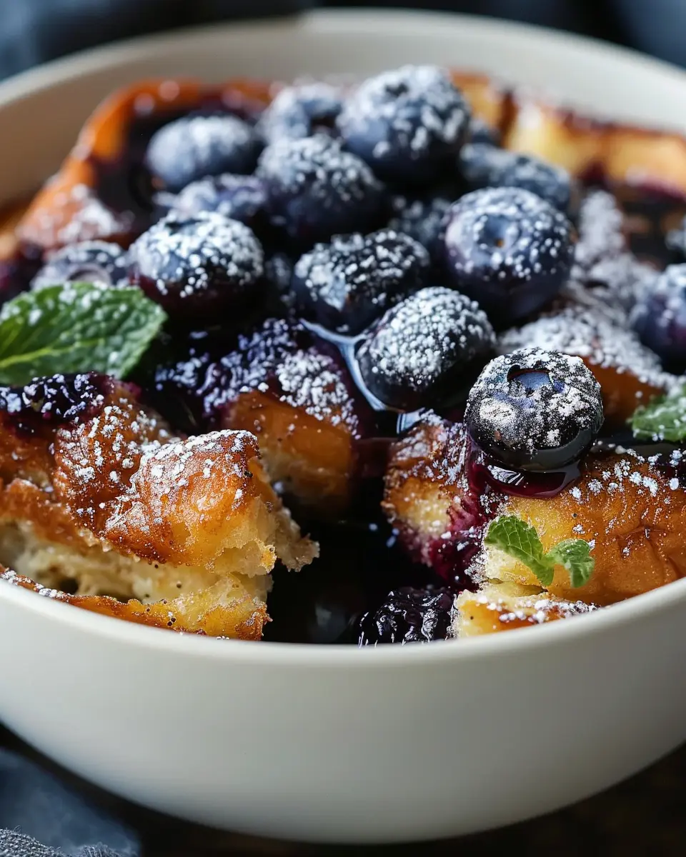 Easy Overnight Blueberry French Toast Casserole with Turkey Bacon