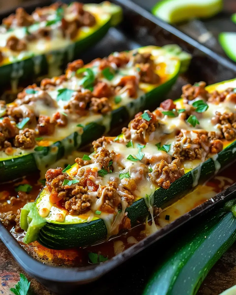Easy Ground Beef Zucchini Boats Loaded with Turkey Bacon Delight
