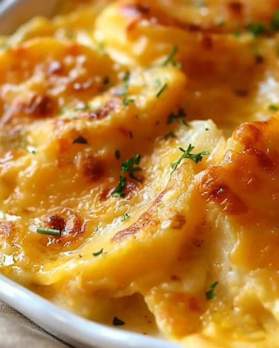 Cheesy Scalloped Potatoes with Turkey Bacon and Chicken Ham Delight