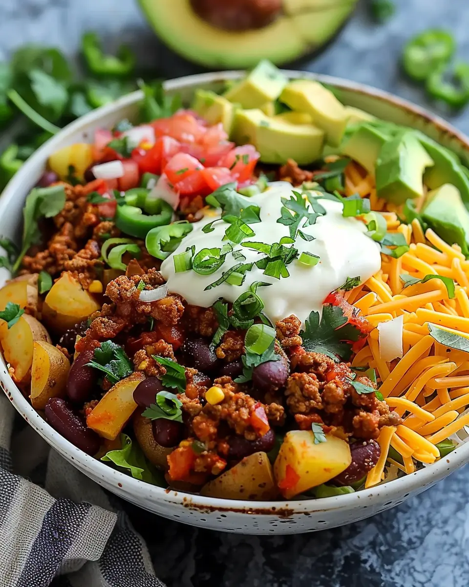 Loaded Potato Taco Bowl: Indulgent Comfort Food with Turkey Bacon