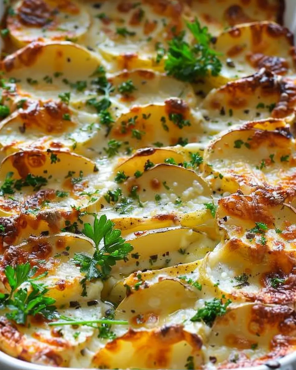 Cheesy Scalloped Potatoes with Turkey Bacon and Chicken Ham Delight