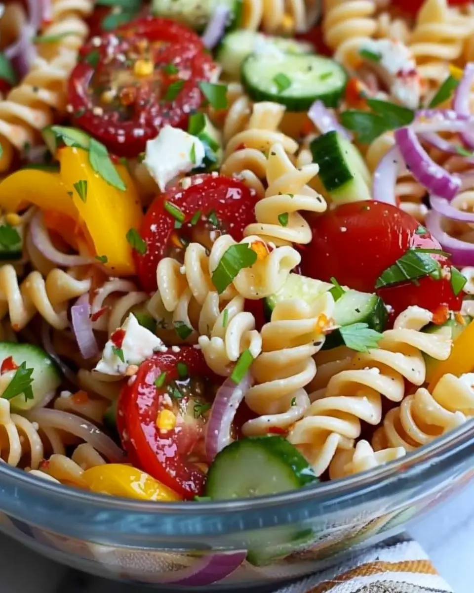 High Protein Italian Pasta Salad with Turkey Bacon and Chicken Ham