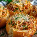 Spaghetti Garlic Bread Bowls