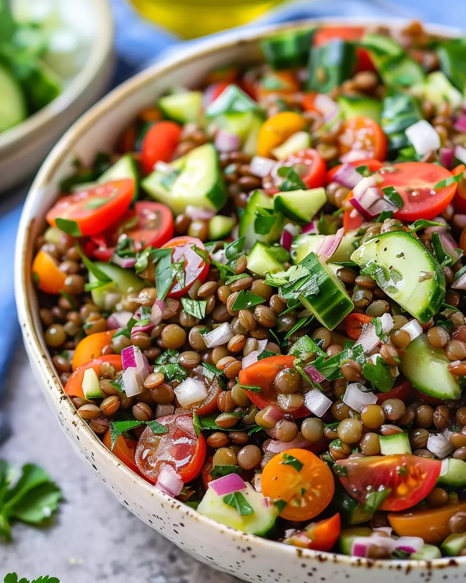 Lentil Salad: Easy Recipe with Turkey Bacon and Fresh Veggies